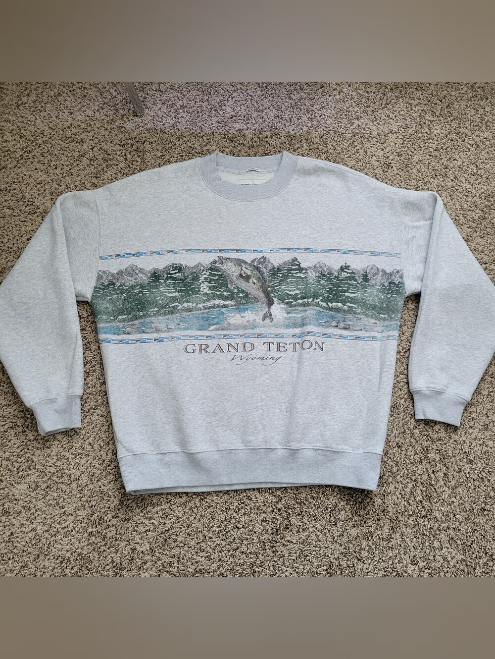 Abercrombie & Fitch Sweatshirt Grand Teton Wyoming Gray Fish Oversized Medium
